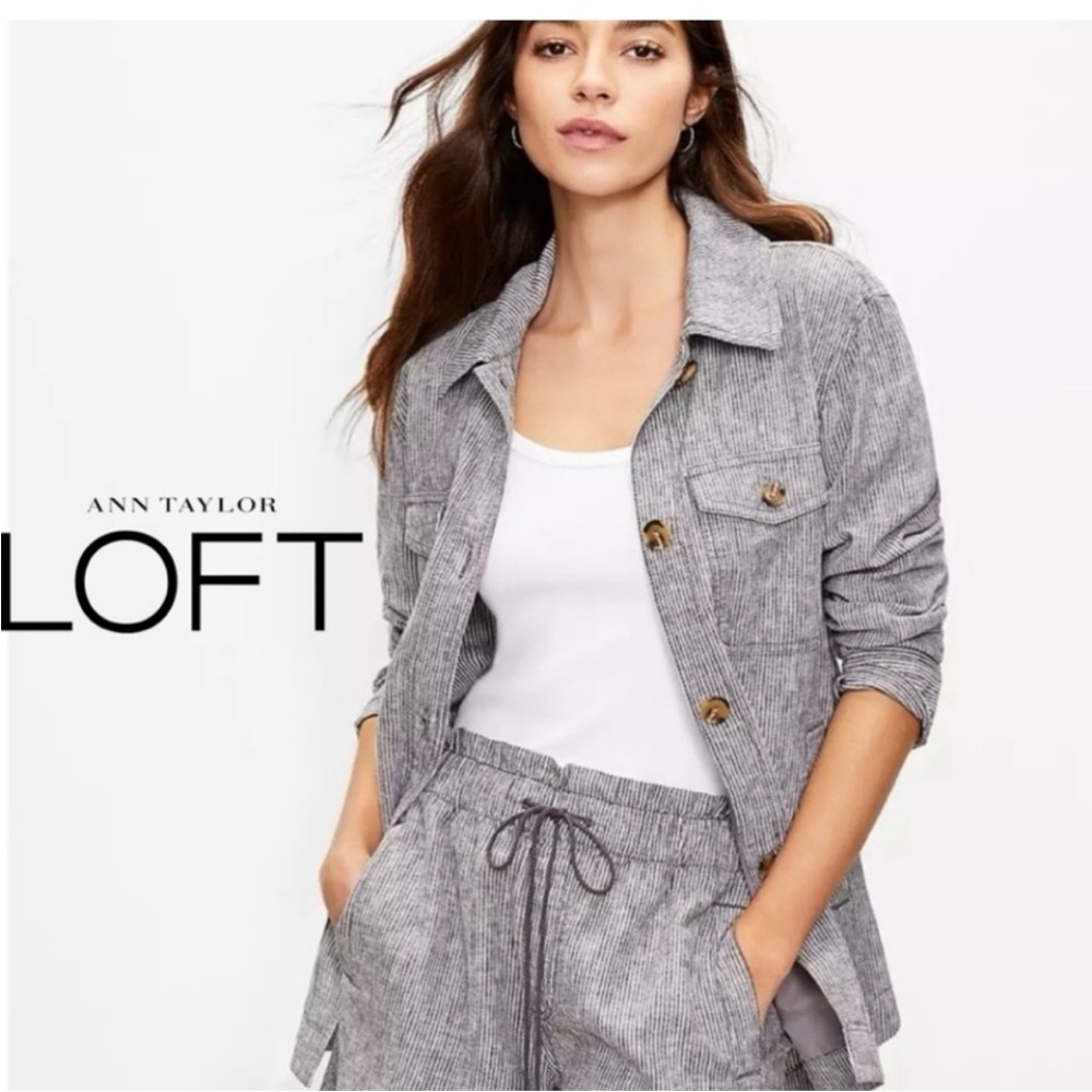 LOFT Gray Jean Jacket with Corduroy Fabric and Casual Style